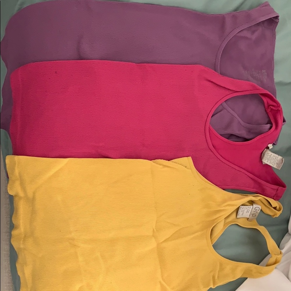 3 tank tops purple pink and yellow